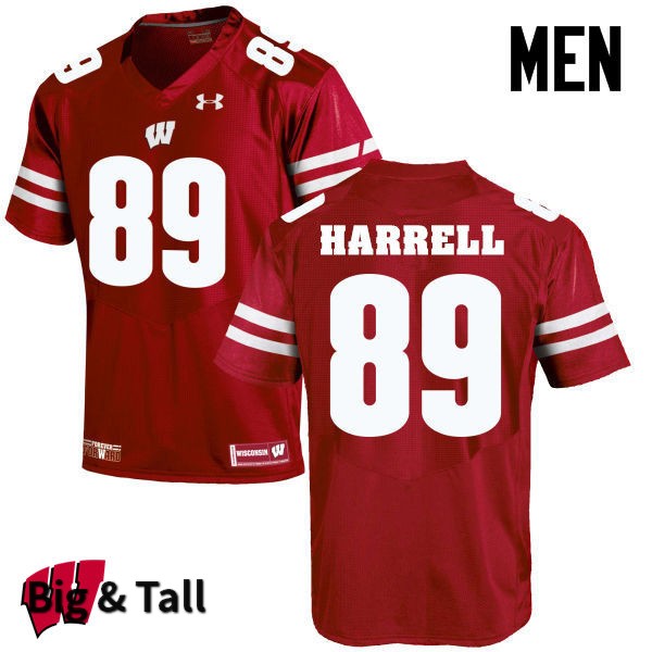 Wisconsin Badgers Men's #89 Deron Harrell NCAA Under Armour Authentic Red Big & Tall College Stitched Football Jersey BQ40U06ZL
